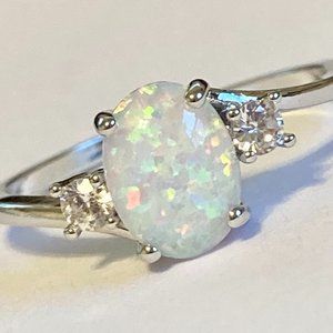 Opal Stone Ring Solitaire Silver Plated Simulated Oval Cut Size 9 10 11